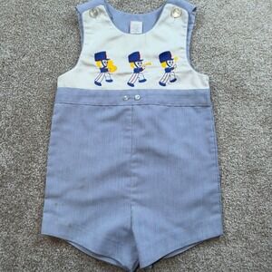 Vintage Blue White Pinstripe Marching Band Jon Jon Romper Toddler 4T 83418